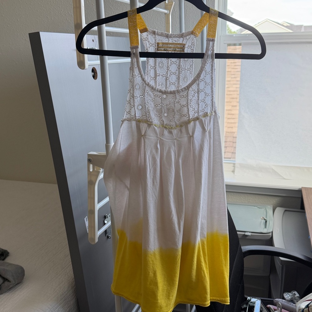 Free People vintage White and Yellow Lace Tank Top